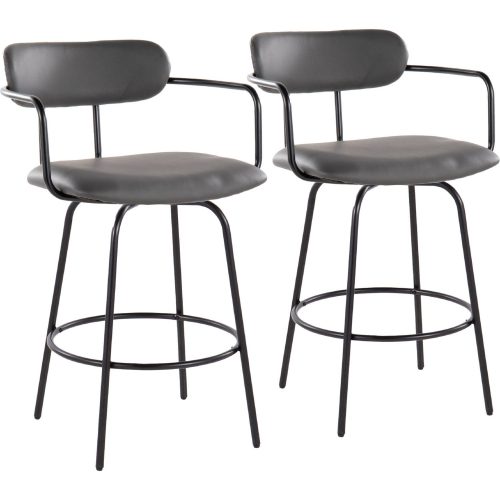 Demi 26" Swivel Counter Stool in Black Metal & Grey Leatherette w/ Black Footrest (Set of 2)